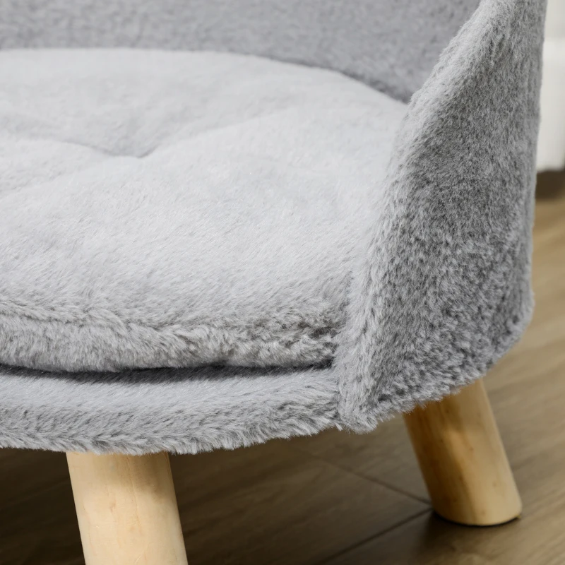 PawHut Cama para Perros Miniaturas con Cojín Lavable y Marco de Madera y Alfombrillas Antideslizantes Ø40,5x33 cm Gris