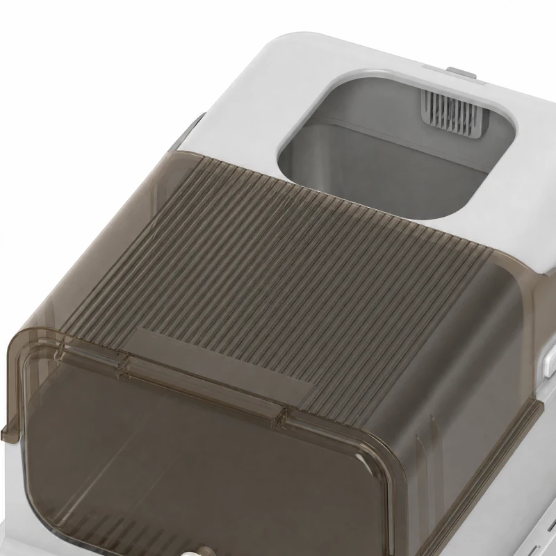 PawHut XXL RVS-kattenbak met opklapbaar deksel, kattenbak met schep, voor grote katten tot 20 kg, gemakkelijk schoon te maken, geurneutraliserend, Grijs(m-11)