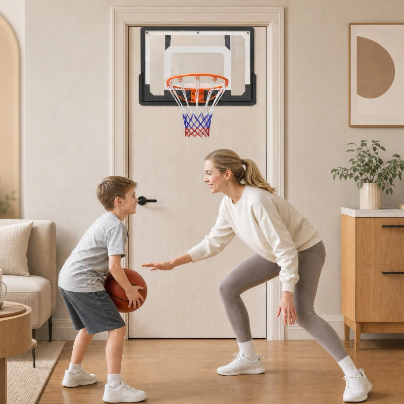 SPORTNOW Panier de Basket Mural ou sur Porte Arceau en Acier Ø40 cm Filet en Nylon Panneau en PE pour Intérieur Noir