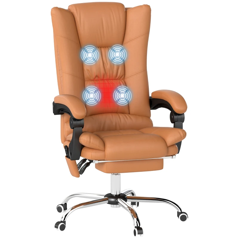 Vinsetto Massage-bureaustoel, bureaustoel met verwarmingsfunctie, draaistoel, ligfunctie, hoogte verstelbare pc-stoel, Lichtbruin(m-11)
