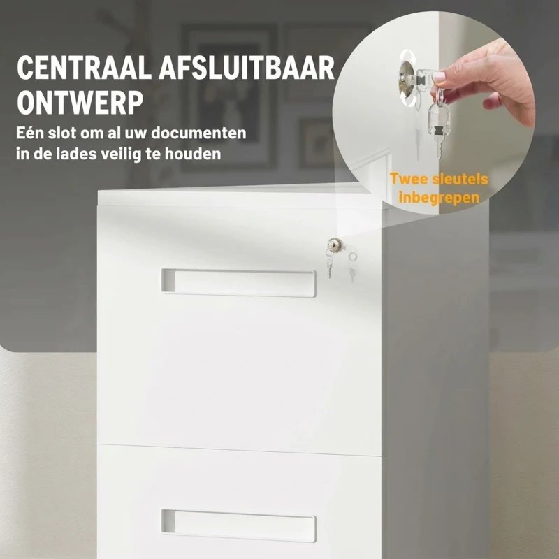 Vinsetto Rolcontainer, archiefkast, scheidingswand, centraal afsluitbaar, stalen behuizing, 5 wielen, wit, 39 x 48 x 67 cm