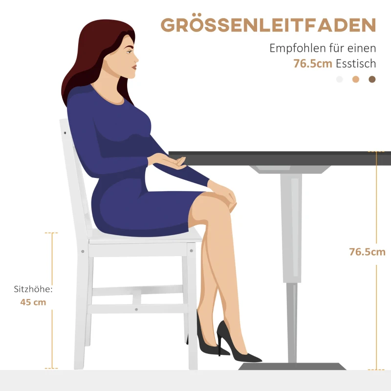HOMCOM Set van 4 Eetkamerstoelen Keukenstoelen Stoelen, Massief Hout, 41 cm x 46,5 cm x 85,5 cm, Wit