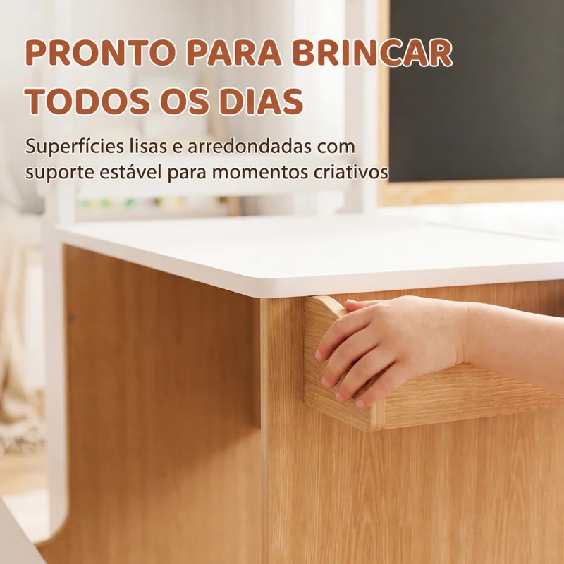 AIYAPLAY Mesa Infantil com Banco 5 em 1 com Quadro de Giz/Branco, Rolo de Papel, Arrumação, 4 Copos para Tinta, 3-8 Anos, Branco