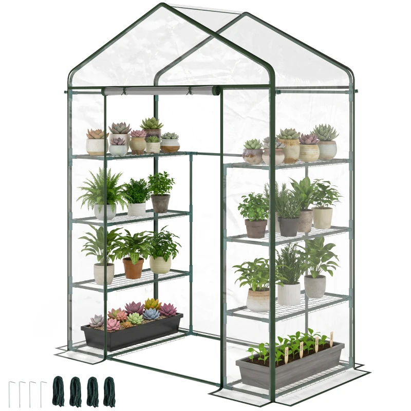 Outsunny Invernadero de Exterior Invernadero de Jardín de 4 Niveles con Estantes Marco de Acero Invernadero para Cultivo de Plantas Flores Tomates 143x73x195 cm Transparente