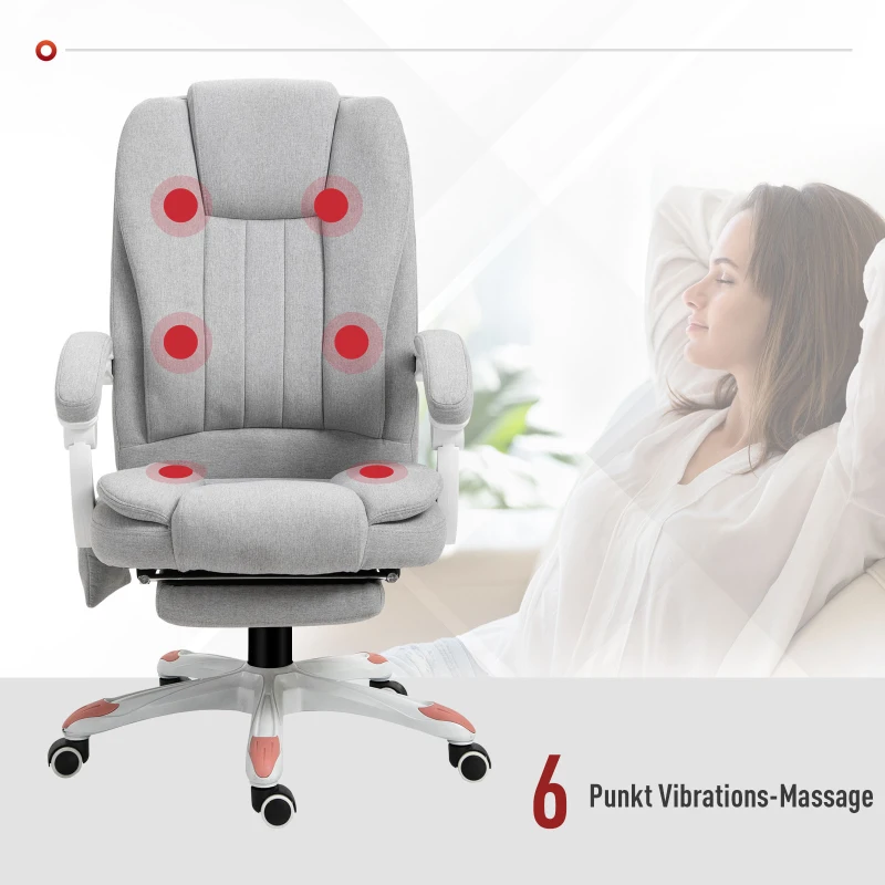 Vinsetto massagestoel, bureaustoel, gamestoel, polyester, schuimstof, nylon, grijs, 66 x 63 x 107-115 cm
