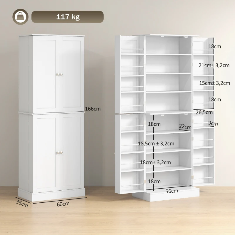 HOMCOM Armario Despensa de Cocina con 4 Puertas con Estantes Estantes Ajustables para Sala de Estar Comedor Blanco