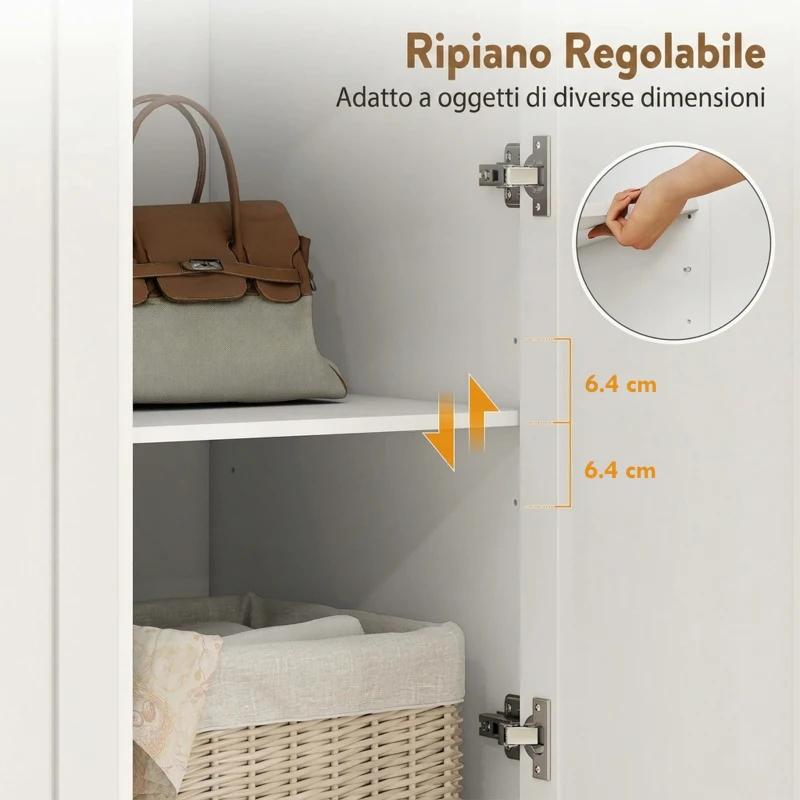 HOMCOM Armadio Moderno Con Barra Appendiabiti, 3 Cassetti, Ripiano Regolabile, Bianco