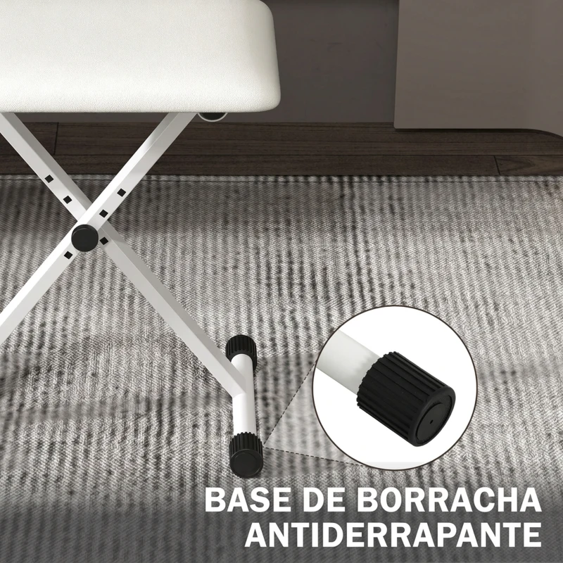 HOMCOM Banco de Piano Dobrável com Altura Ajustável 37-47 cm, Acolchoado em PU, Banco para Teclado, Pés Metálicos, Branco