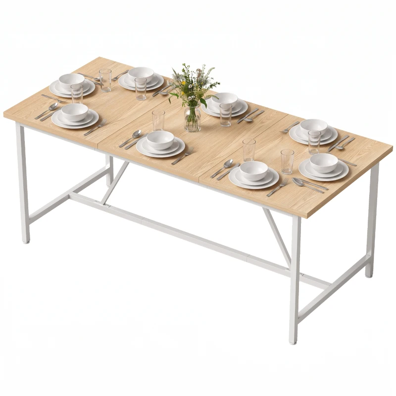 HOMCOM Mesa de Comedor Rectangular para 6 Personas Estilo Industrial con Estructura Metálica 180x80x76 cm Roble