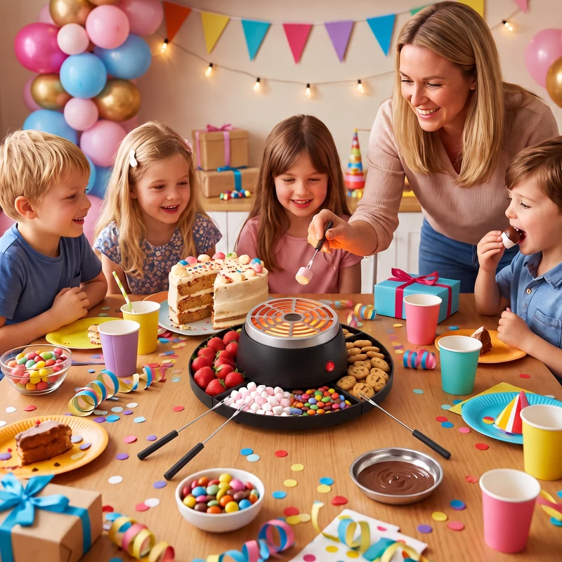 HOMCOM 2-w-1 S'mores-Maker i zestaw do fondue czekoladowego Elektryczny bezpłomieniowy z 4 widelcami do pieczenia, 4 zdejmowanymi tacami na imprezę