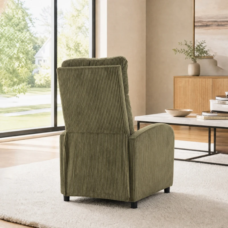 HOMCOM Sillón Relax Reclinable de Pana hasta 135° Reposapiés Respaldo Alto Acolchado Grueso Montaje Fácil Verde Oscuro