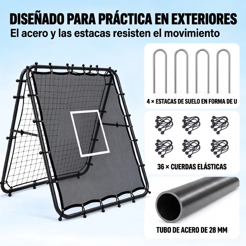 SPORTNOW Red de Rebote de Fútbol Plegable de Doble Cara con 5 Ángulos Ajustables 36 Cuerdas Elásticas 120x99,5x111,5 cm Negro