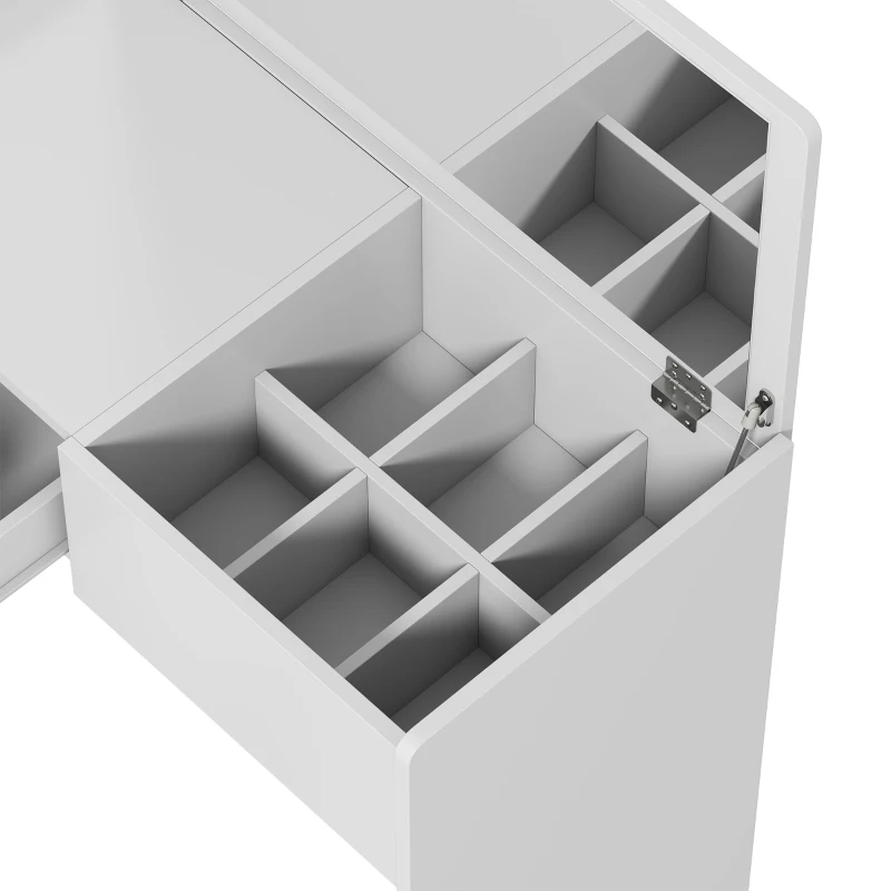 HOMCOM Vanity Desk with Mirror Dressing Table Drawer Set 6 Compartments Storage Stool White