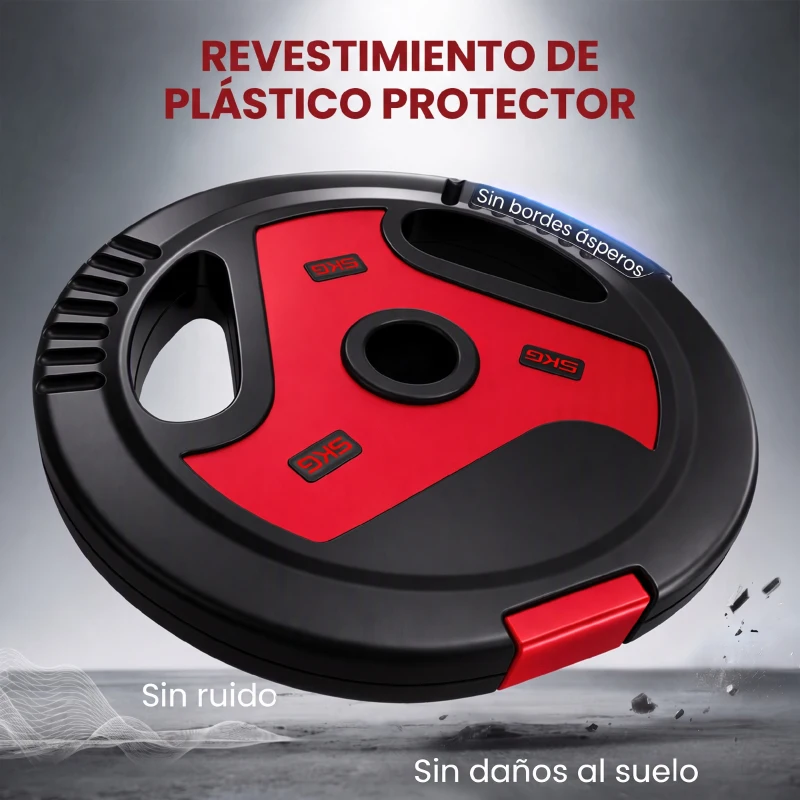 SPORTNOW Juego de Discos de Pesas de 4 Piezas Agujero 25 mm Total 15 kg 2x5kg 2x2,5kg con Agarres para Mancuernas y Barras Rojo