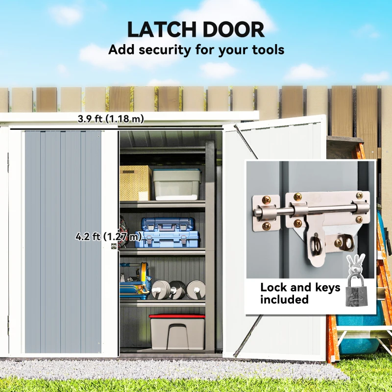 Outsunny Metalen tuinhuis 1,1 m², tuinberging met lessenaarsdak en afsluitbare dubbele deur, 147 x 86 x 134 cm