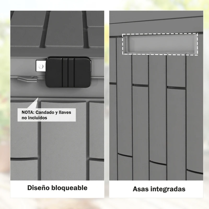 Outsunny Arcón Exterior Capacidad 227L Baúl de Almacenaje Exterior Resistente al Agua y a los Rayos UV con Cerradura Gris