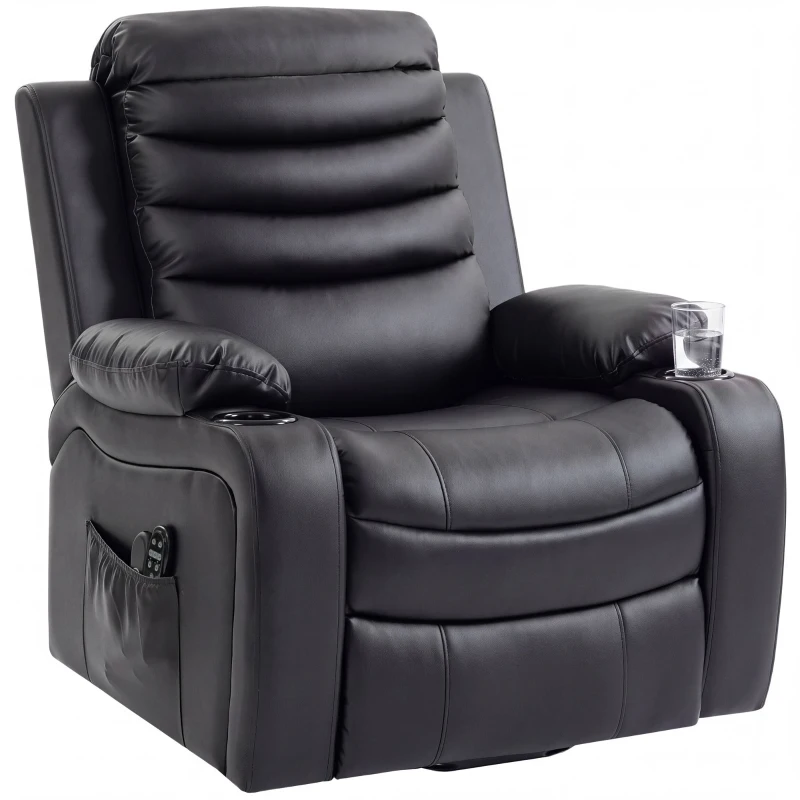 HOMCOM Cadeirão Elevatório Elétrico com Massagem Vibratória e Calor Lombar Reclinável Preto