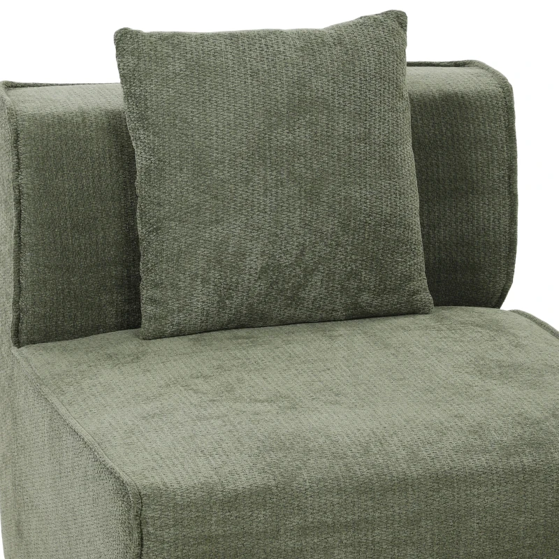 HOMCOM Sofá 3 plazas con puf reversible, sofá en L modular de chenilla 251 cm moderno, asiento amplio, verde