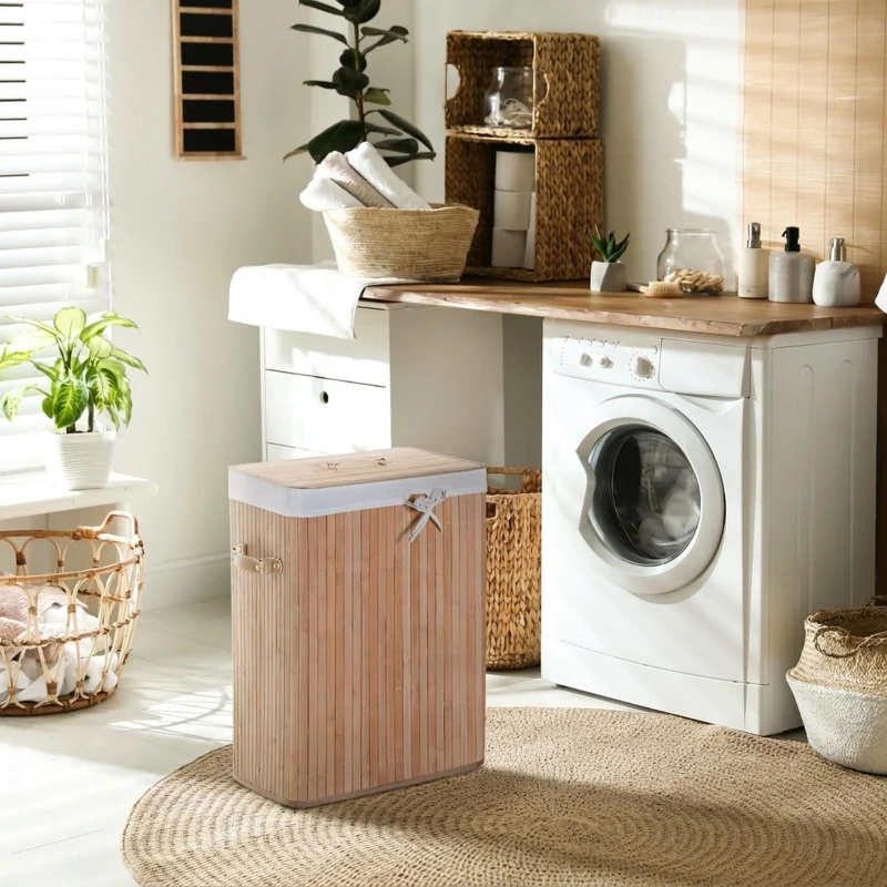 Homcom wasmand 72 l naturel bamboe