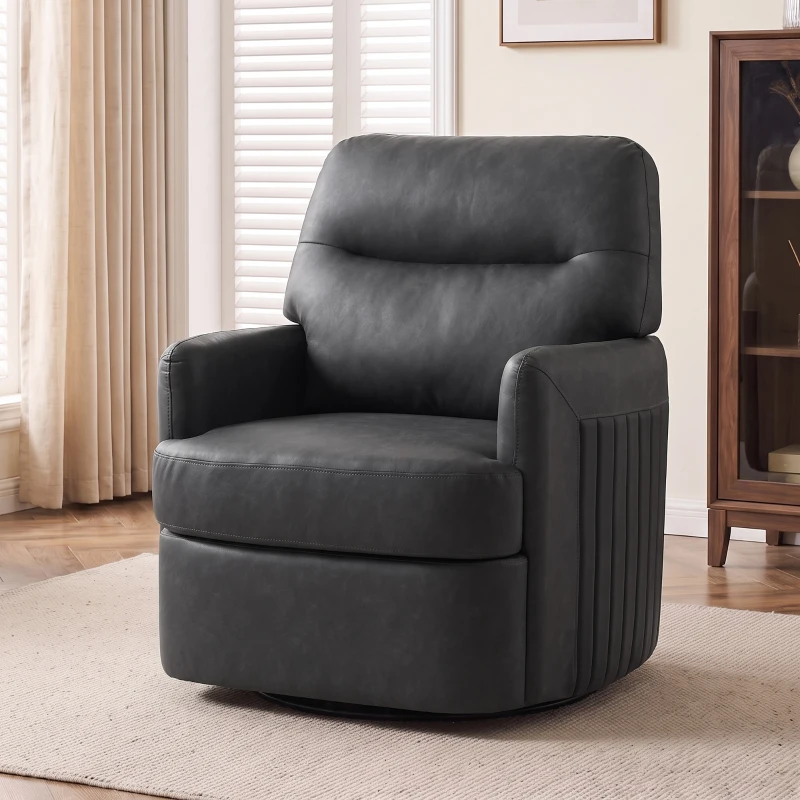 HOMCOM 360° Swivel Accent Chair, Modern Armchair with Thick Cushion, PU Leather Upholstered, Dark Grey