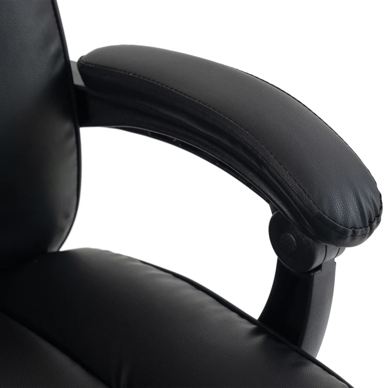 HOMCOM Silla Gaming Ergonómica, Sillón Gaming Reclinable en Cuero Sintético, Altura Ajustable, Reposacabezas 2D, Negro