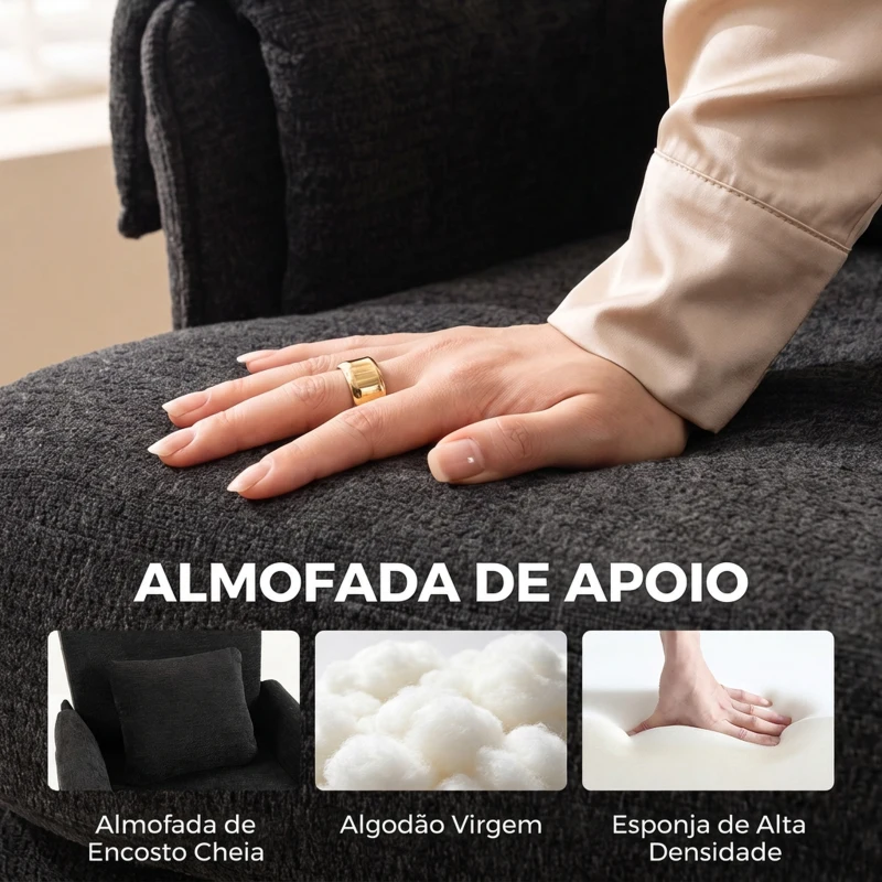 HOMCOM Cadeirão Individual em Chenille Acolchoado para Sala com Pés em Metal e Bolso Lateral Preto