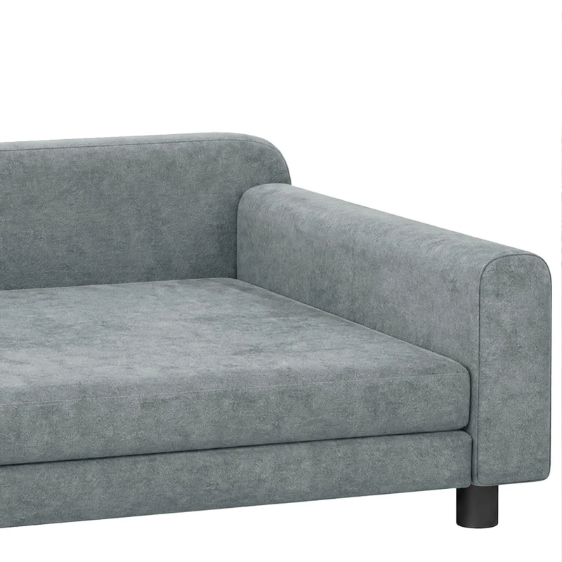 PawHut Sofá para Perro Cama para Perro Cojín Desenfundable Lavable Respaldo Alto Brazos Terciopelo 101x66x34,5cm Gris