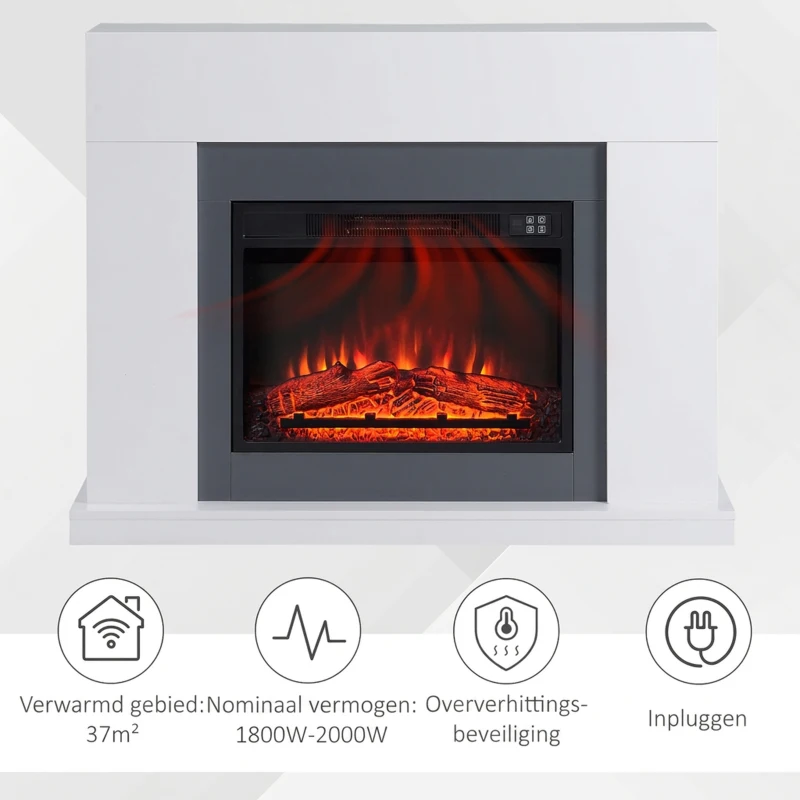 HOMCOM LED elektrische haard staande haard haardkachel met vlameffect 1800 / 2000W wit 113 x 26,6 x 87,5 cm(m-6)