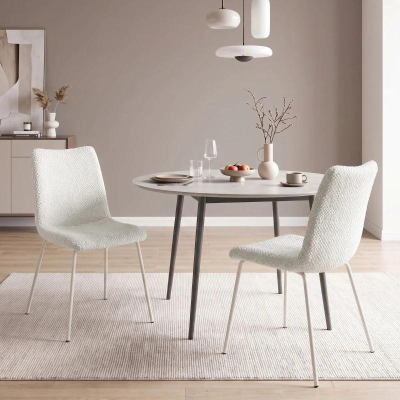 HOMCOM Pack de 2 Sillas de Comedor de Terciopelo con Asiento Respaldo Acolchado y Patas Metálicas Blanco