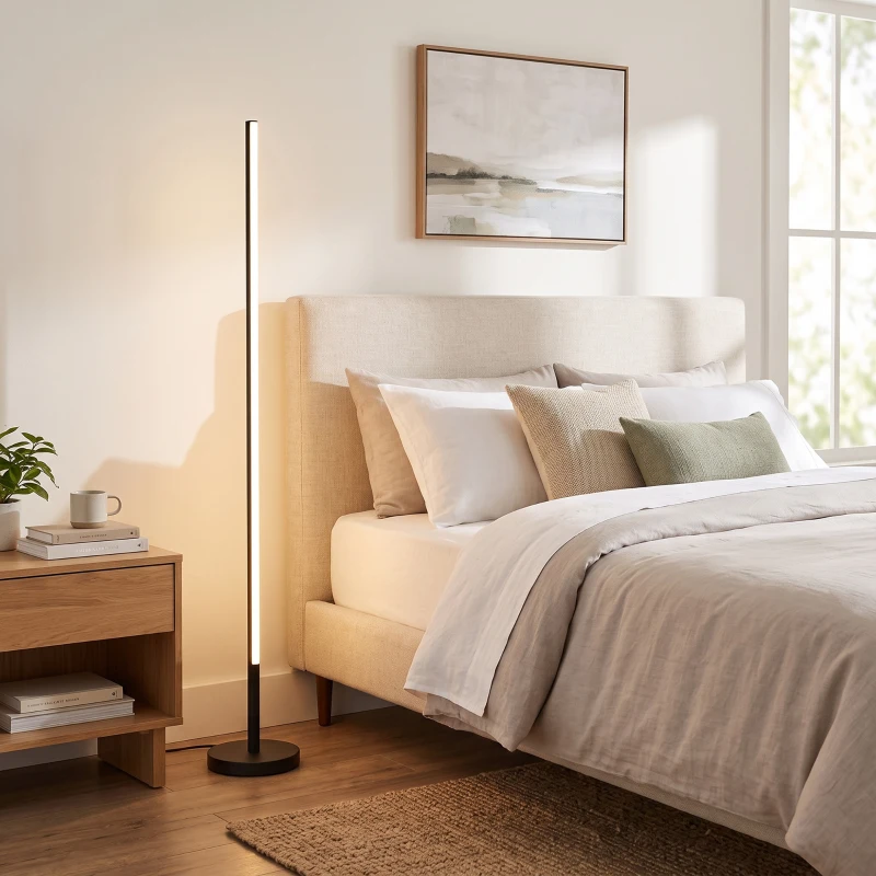 HOMCOM LED-Ecklampe, moderne Stehlampe, 1450 lm, 3 Helligkeitsstufen, Fußschalter, 3000 K, Wohn-/Schlafzimmer, Schwarz