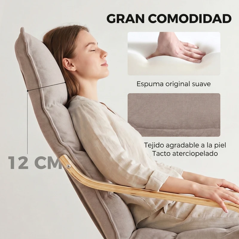 HOMCOM Butaca de Salón con Reposapiés Ajustable Tapizada en Terciopelo con Marco de Madera 67x93x105 cm Marrón Claro