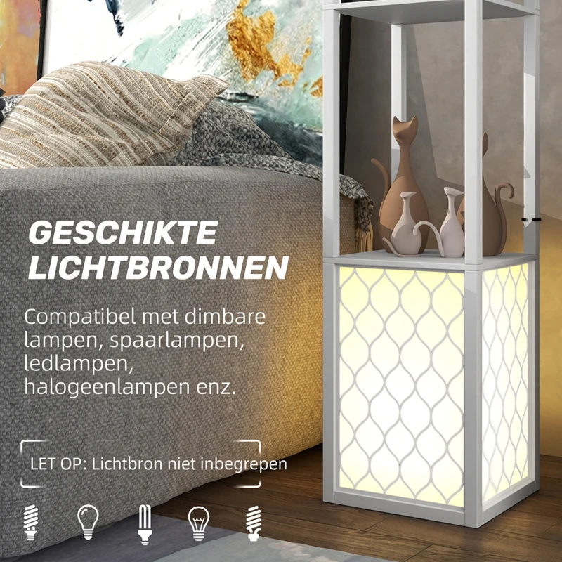 HOMCOM vloerlamp in modern design, 2 planken, trekkoordschakelaar, 26 x 26 x 156 cm, wit