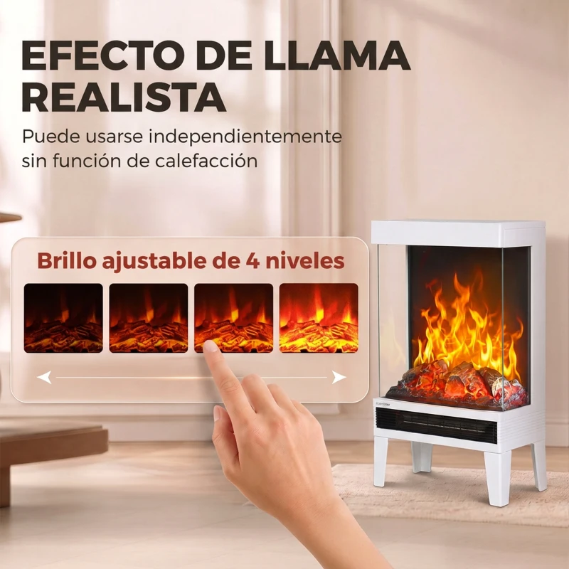 HOMCOM Chimenea Eléctrica 1000/2000W Calentador de Chimenea con Llama LED Ajustable hasta 15-20 m² 40,5x20x62 cm Blanco