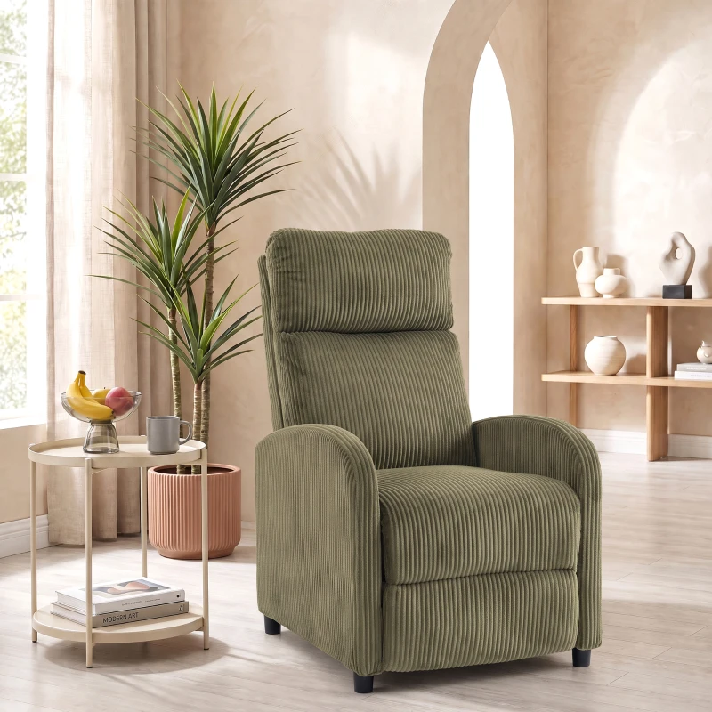 HOMCOM Cadeirão Relax Reclinável em Bombazina até 135° com Apoio para os Pés, Encosto Alto e Acolchoamento Espesso Verde-Escuro