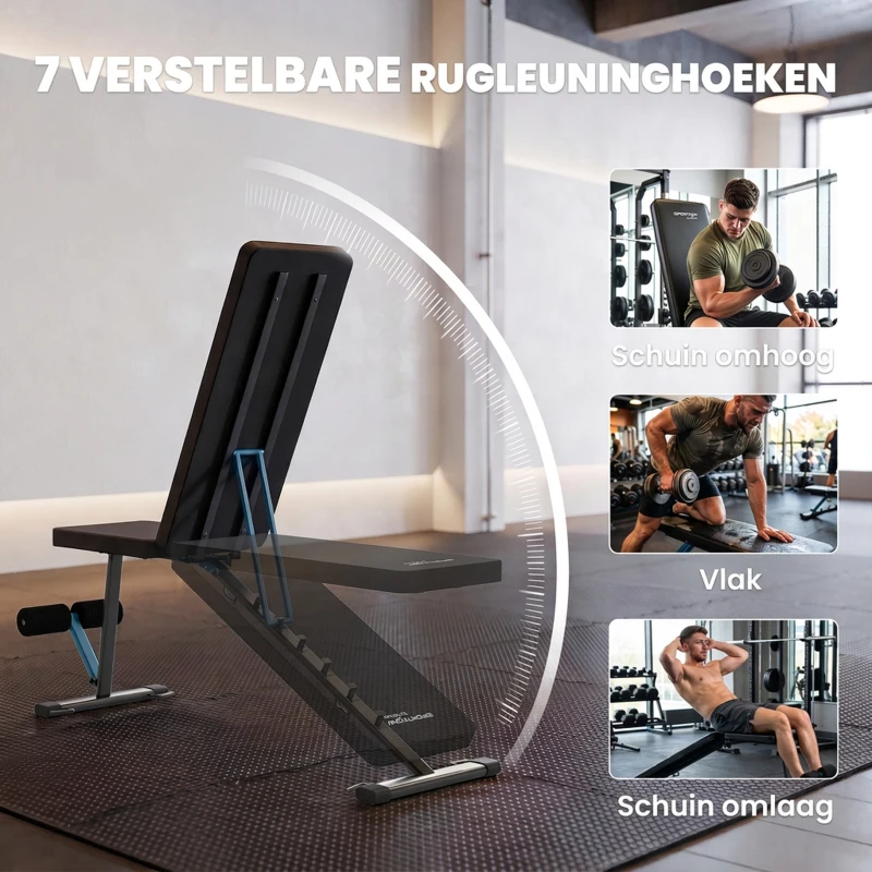 SPORTNOW Verstelbare halterbank met beensteun, 7-voudig verstelbare rugleuning, verstelbare bekleding, belastbaar tot 300 kg