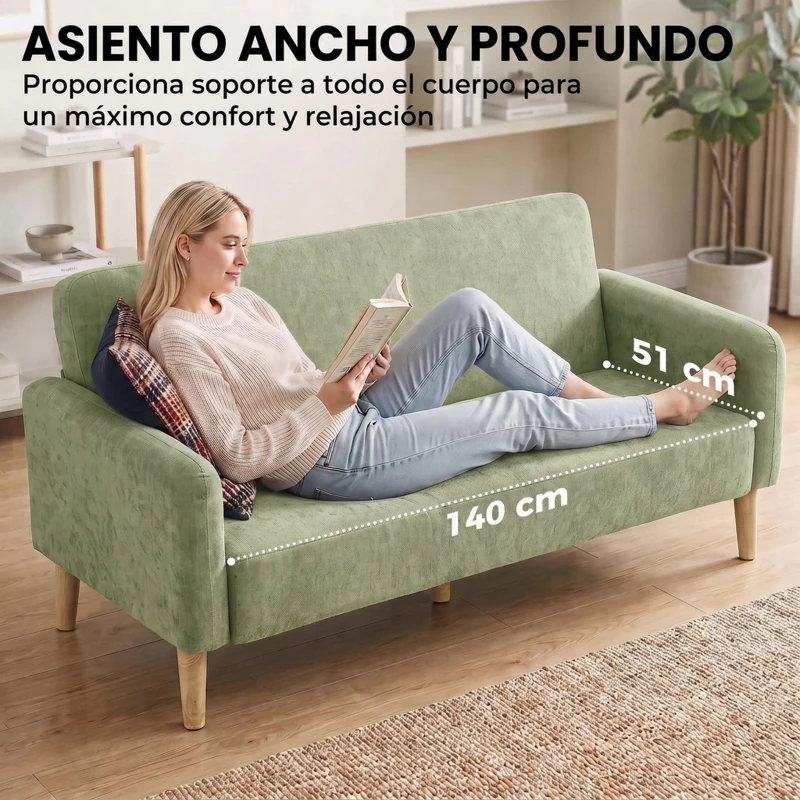 HOMCOM Sofá de 2 Plazas de 160 cm Tacto Aterciopelado Acolchado Grueso Asiento Amplio y Patas de Madera de Caucho Verde