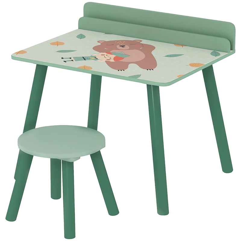 AIYAPLAY Mesa e Cadeira para Crianças com Prateleira para Livros Secretária para Crianças acima de 3 Anos Verde