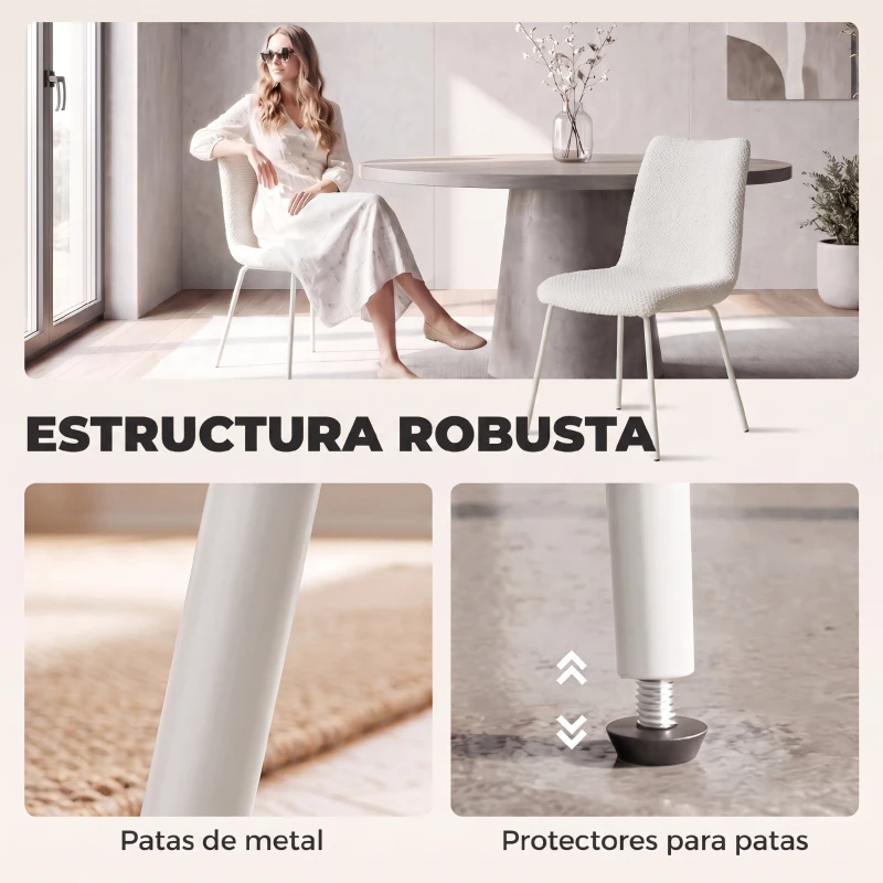 HOMCOM Pack de 2 Sillas de Comedor de Terciopelo con Asiento Respaldo Acolchado y Patas Metálicas Blanco