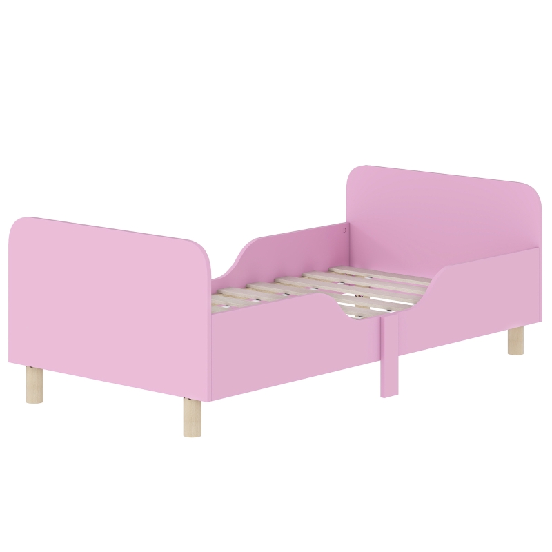 AIYAPLAY Kinderbedframe, eenpersoonsbed voor kinderen, veiligheidshekje, klein bed voor kinderkamer, MDF, zonder matras, Roze(m-10)