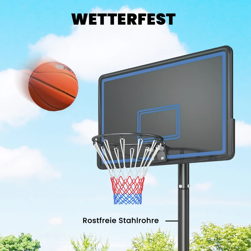 SPORTNOW Basketballkorb Outdoor 135-305cm Höhenverstellbar Basketballständer mit 110x70cm Rückwand 2 Rädern & Sandsack Mobile