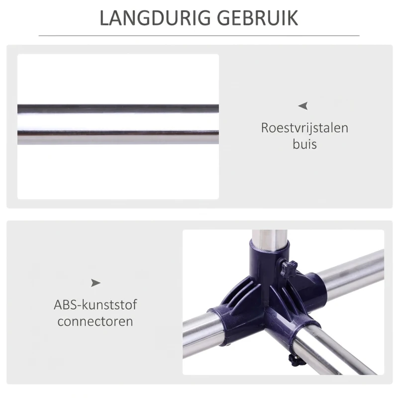 HOMCOM® garderobestandaard RVS kapstok oprolbaar in breedte en hoogte verstelbaar