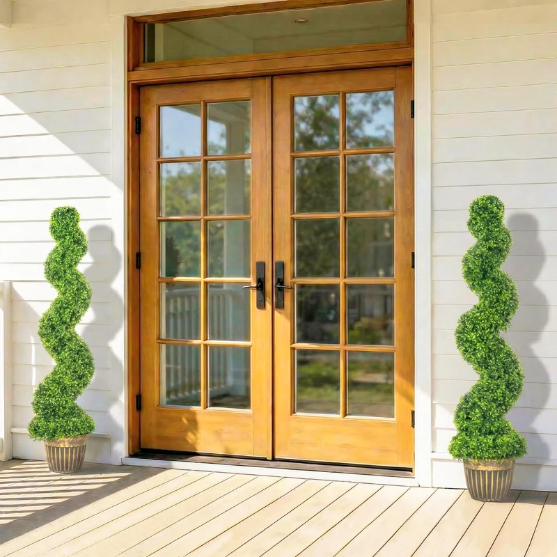 HOMCOM Boj en espiral, Set de 2 plantas artificiales, con maceta, 150 cm de altura, Verde