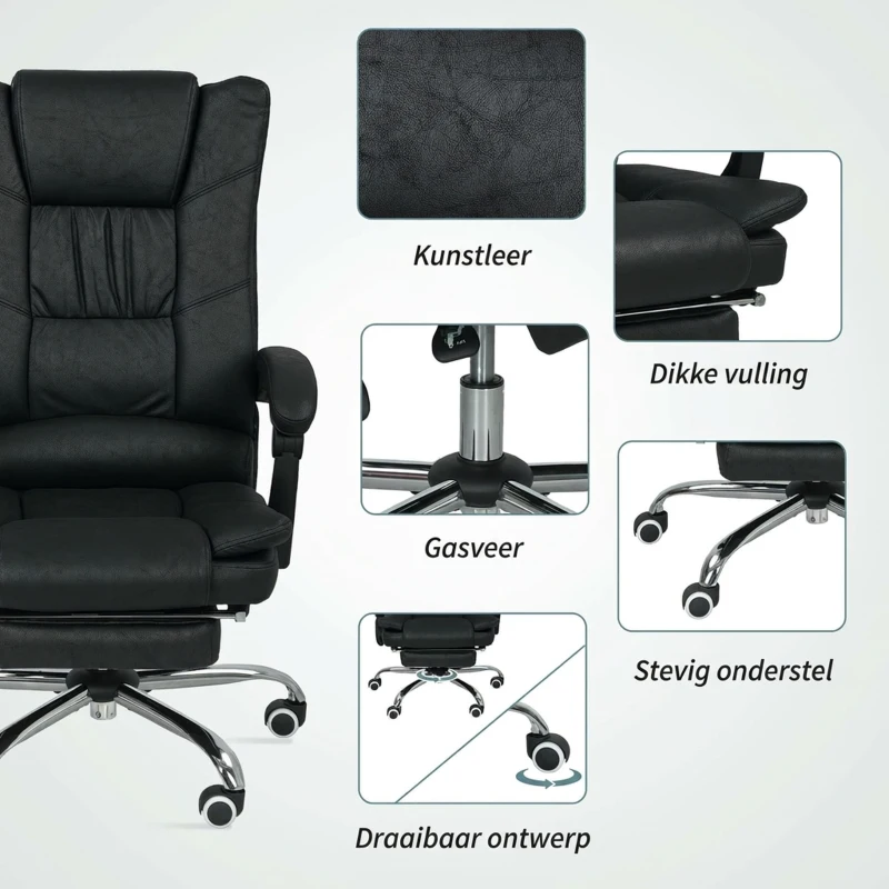 Vinsetto Massagestoel Bureau met Massagefunctie, incl. Voetensteun, Verstelbaar, 64 cm x 70 cm x 118 cm, Zwart(m-7)