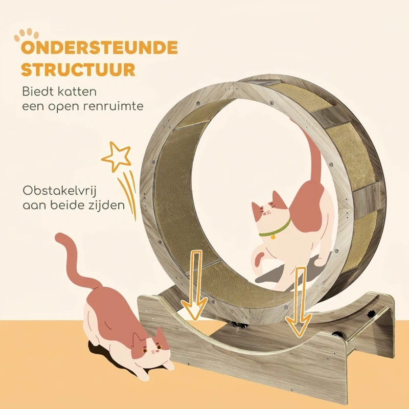 PawHut Kattenloopband, 91 cm, met Rem en Krabmat, Ideaal voor Gezonde Beweging van uw Kat, Walnoot