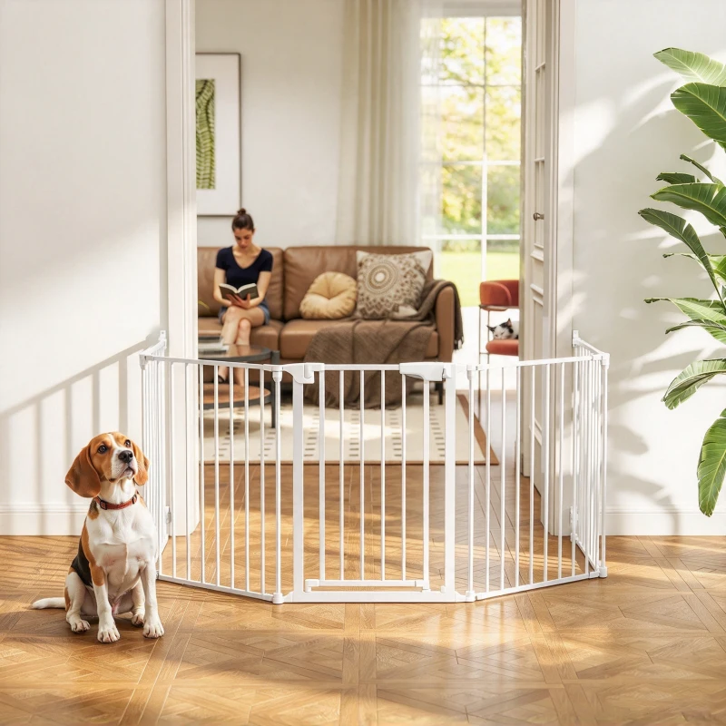 PawHut Haustierzaun, 5-Panel-Barriere mit Tür, faltbar, für kleine & mittelgroße Hunde, Kunststoff, Kohlenstoffstahl, Nylon, Weiß