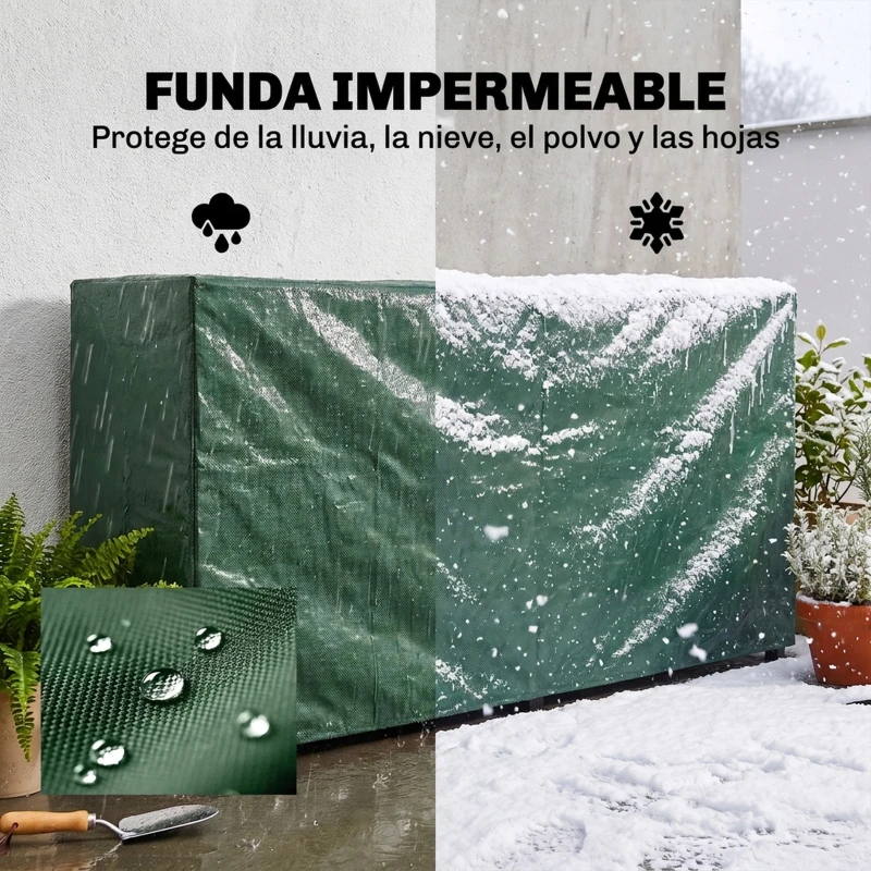 Outsunny Leñero con Cubierta Estante para Interior y Exterior Carga 200kg 200x36x99 cm Verde Oscuro y Negro