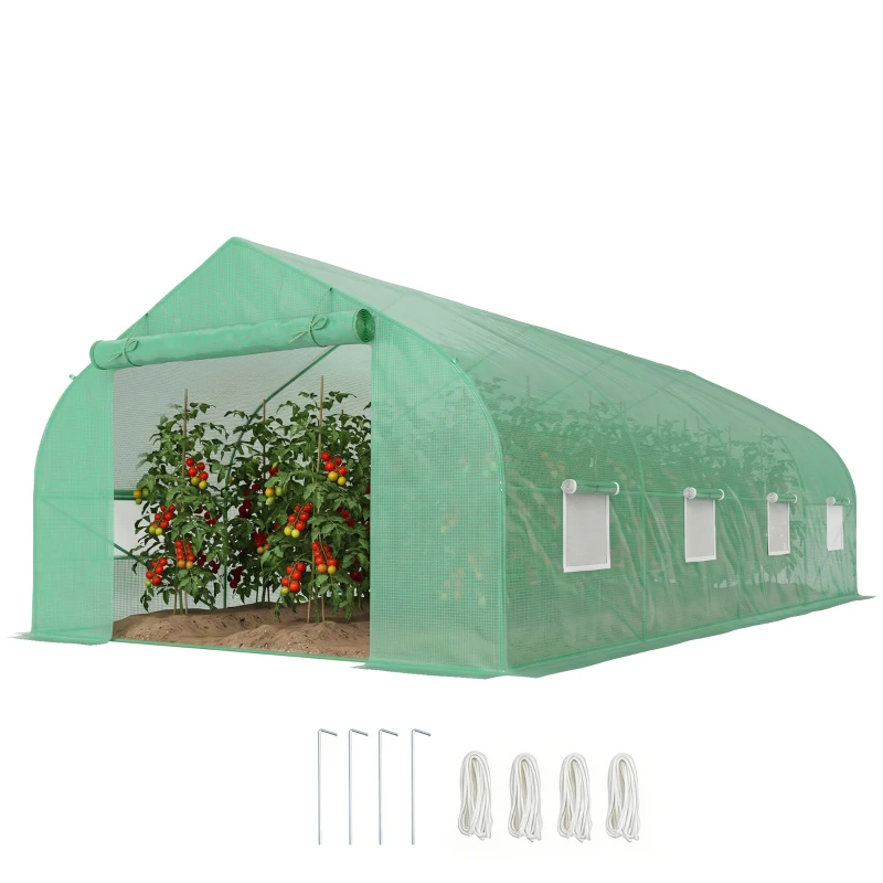 Outsunny Gewächshaus ca. 6 x 3 x 2 m Foliengewächshaus mit Rollbar Reißverschlusstür 8 Netzfenster Stützstangen