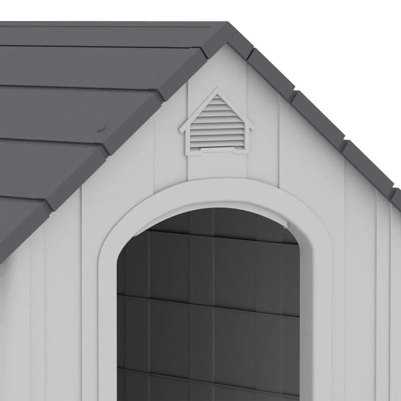PawHut Caseta para perro de exterior, caseta de polipropileno impermeable y ventilada, suelo elevado 66x55x65cm gris claro