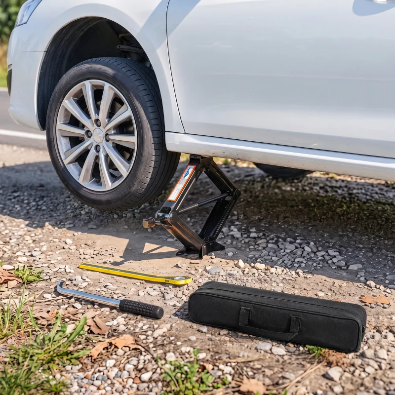 HOMCOM Gato Hidráulico para Coche 2,5T Altura de Elevación 95-435 mm con Llave de Carraca Bolsa para Automóvil SUV Negro