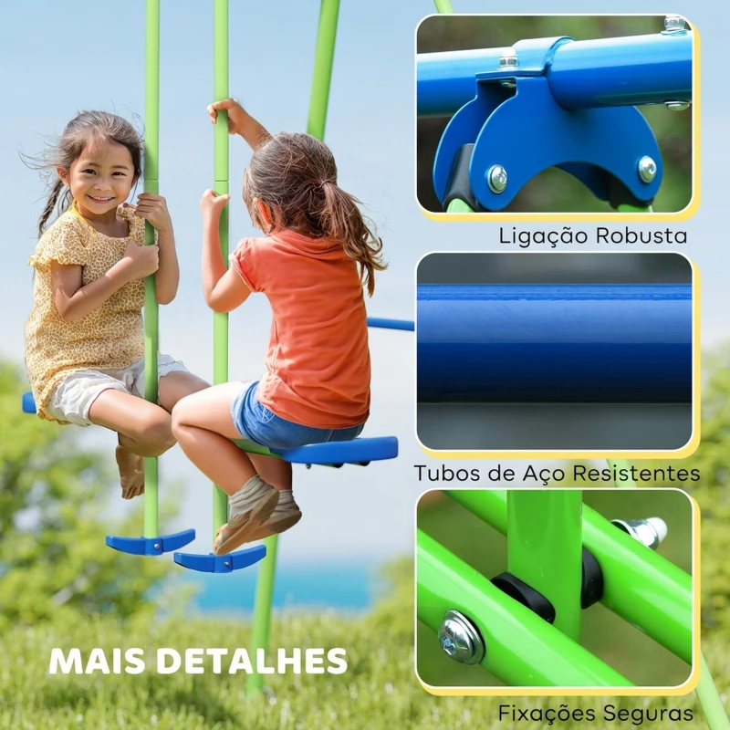Outsunny Conjunto de Baloiços de Jardim com Altura Ajustável Baloiços para Crianças com Baloiço Duplo  280x140x178 cm Verde